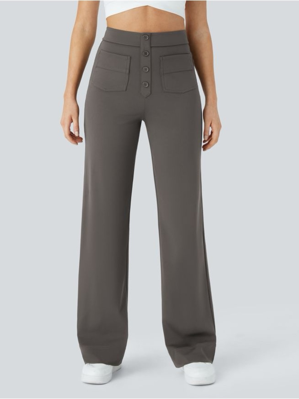 Halara Grey High-Waist Wide-Leg Pants